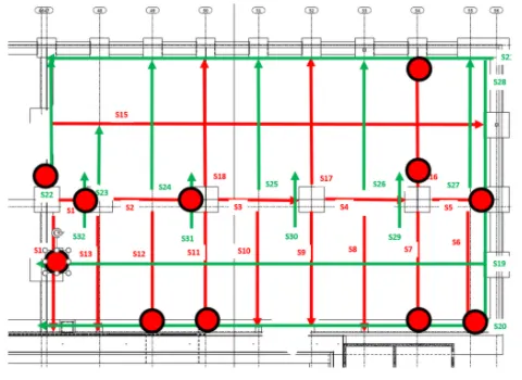 The profile plan with the markings of spots where the depth of concrete was thin around 11cm